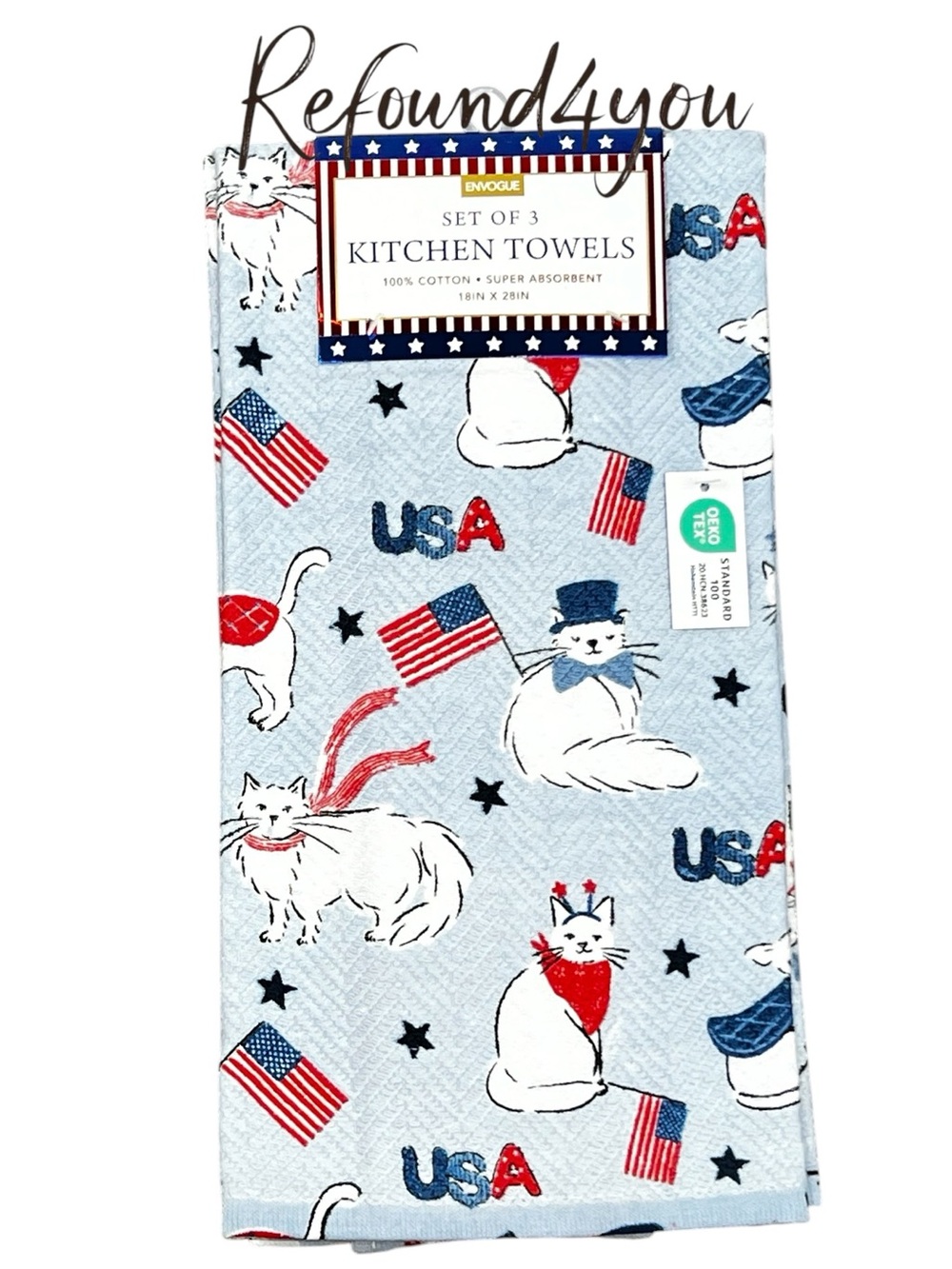 Envogue - ‘Patriotic Cats’ dish towels (3).  NWT.
